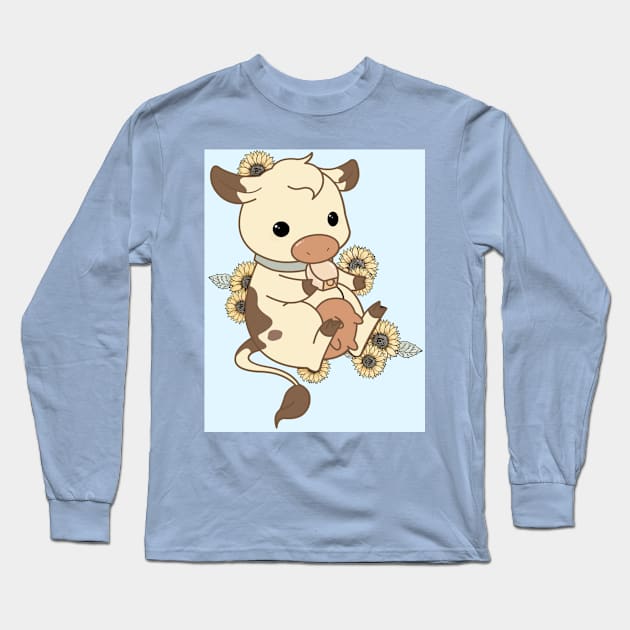 Sunflower Cow Long Sleeve T-Shirt by Book Bunnys Art Space